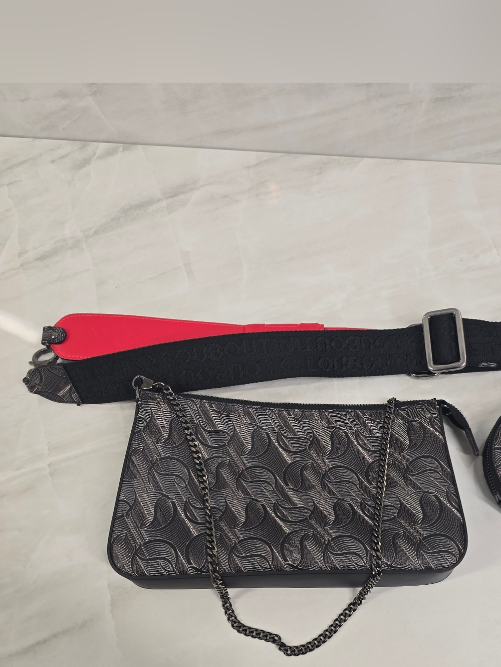 Christian Louboutin Black Embossed Leather Chain Shoulder Bag